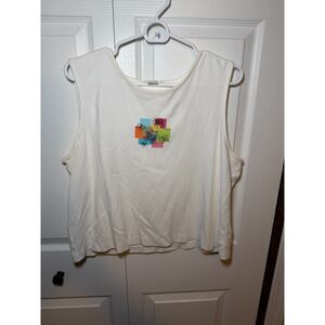 Christopher & Banks White Embroidered Sleeveless Tank Top 21" P2P Large